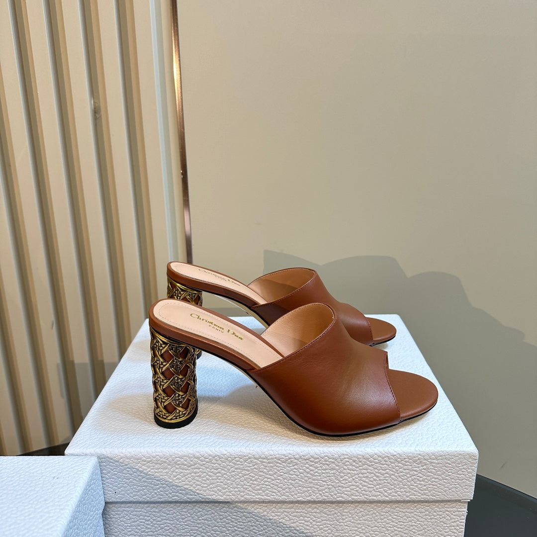 CD Icon Heeled Slide 95MM Brown Calfskin