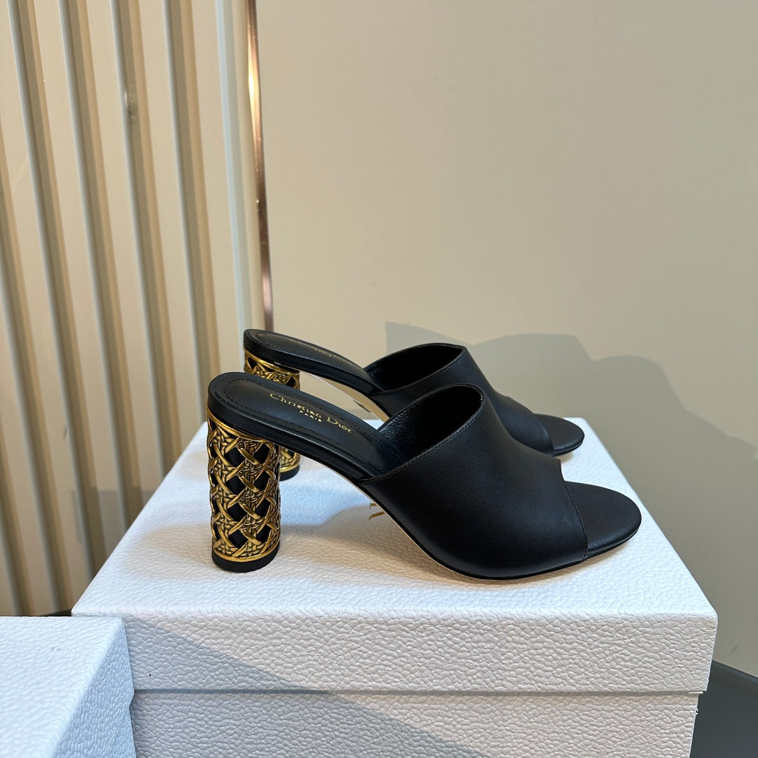 CD Icon Heeled Slide 95MM Black Calfskin
