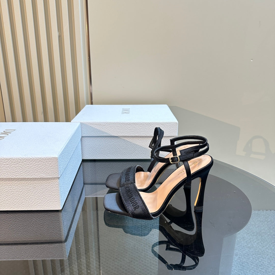 CD Dway Heeled Sandal 105MM Black Silk And Lambskin