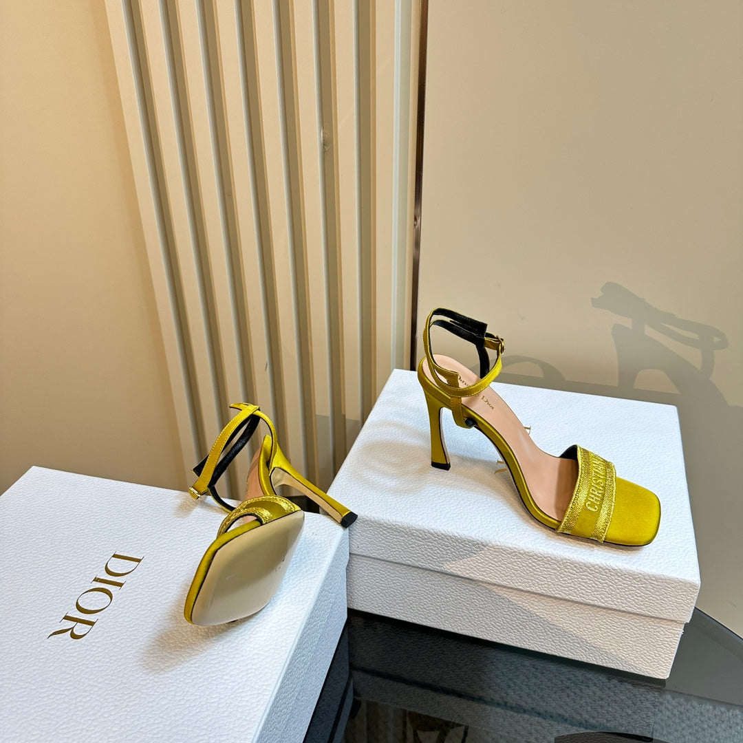 CD Dway Heeled Sandal 105MM Yellow Silk And Lambskin