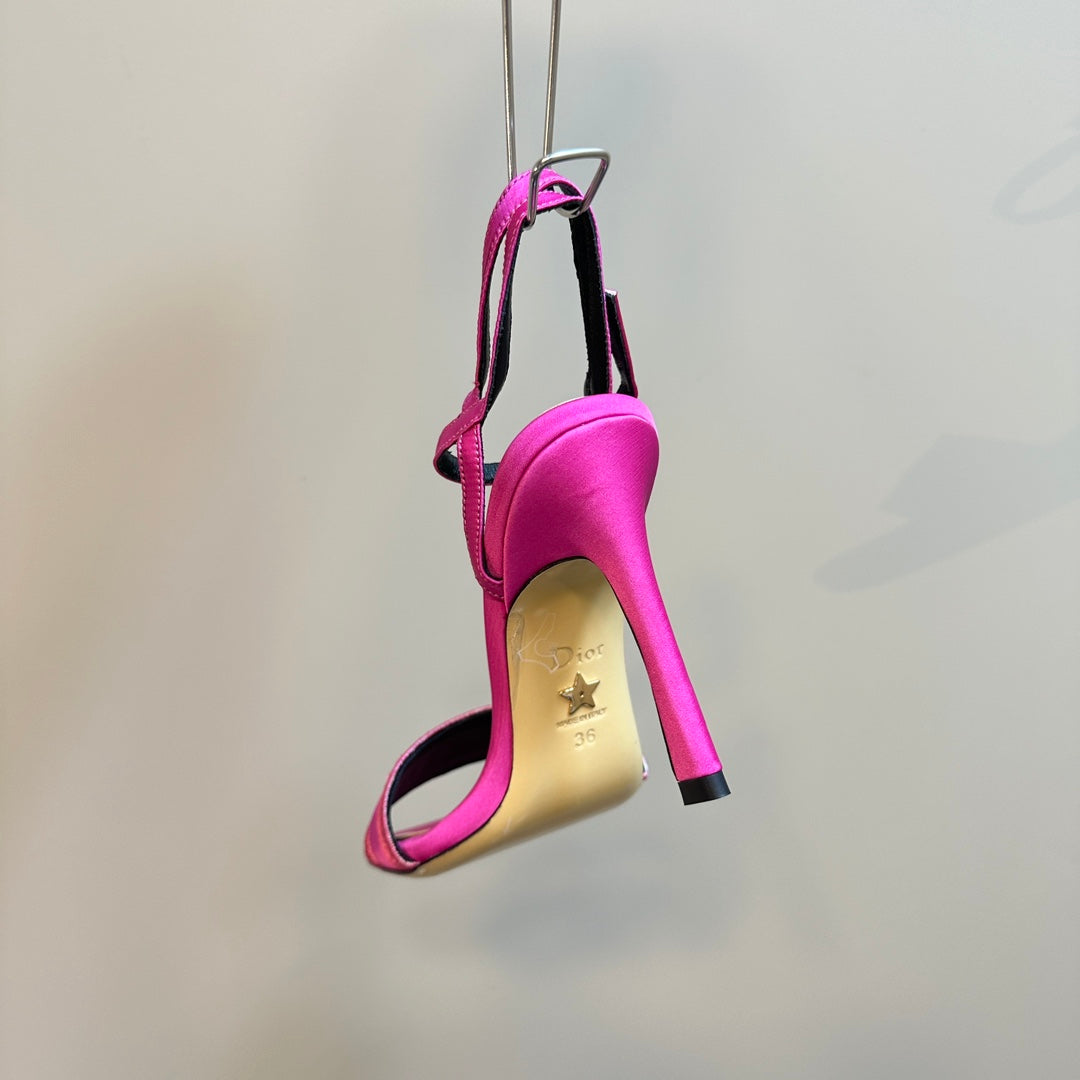 CD Dway Heeled Sandal 105MM Dark Pink Silk And Lambskin