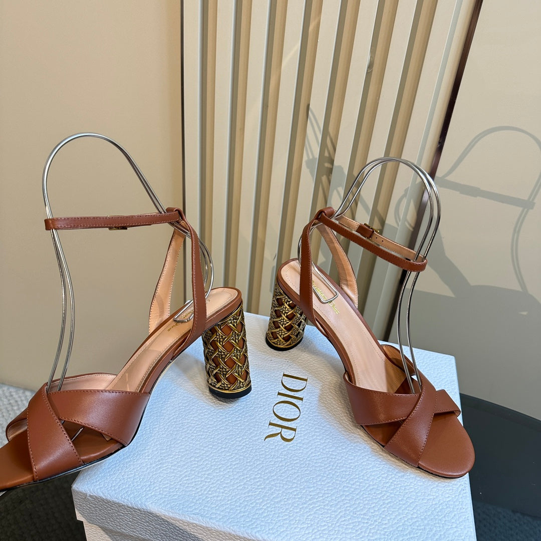 CD Icon Heeled Sandal 95MM Brown Calfskin