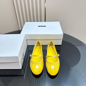 Dc Polka-Dot Ballet Flats Yellow White Sheepskin & Silk 999236