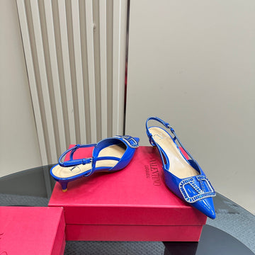 Vlogo Glow Laminated Nappa Leather Slingback Pump 40MM Blue Mix Beige 999038