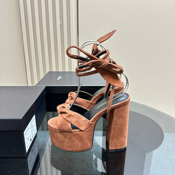 Bianca Platform Sandals In Sienna Brown Suede