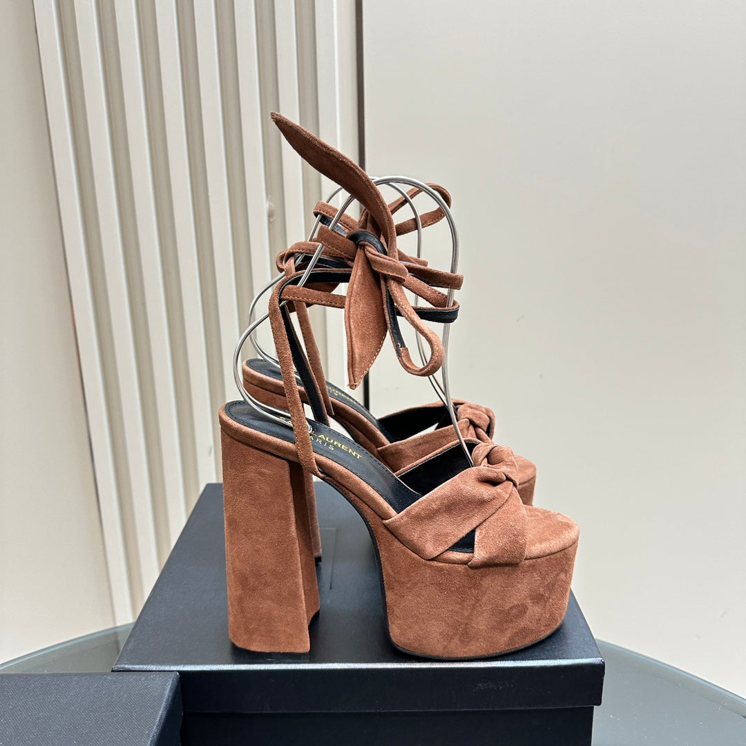 Bianca Platform Sandals In Sienna Brown Suede