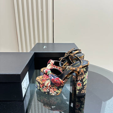 Bianca Platform Sandals In Flower Pattern Canvas
