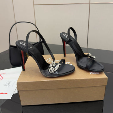 Cl Diamond Sandals 10.5cm Black Silk 299879