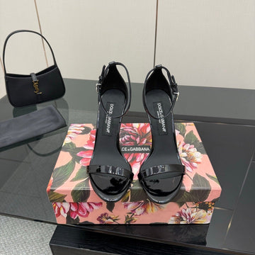 Dc 25 Buckled High-Heeled Sandals Black Patent Leather & Sheepskin 326383