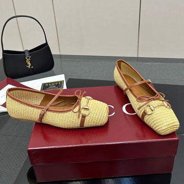 Gc 25 Horsebit Ballet Flat Beige Raffia