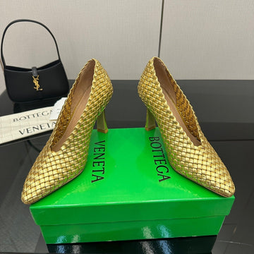 Bv Sofia Pump 90MM Gold Intreccio Leather 427649