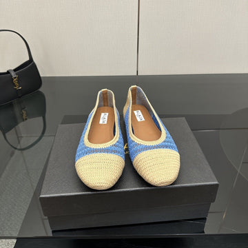 Alaïa 2025 Ballet Flat Beige Blue Raffia 433752