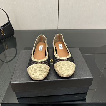 Alaïa 2025 Ballet Flat Beige Black Raffia 433754