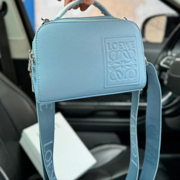 Loe Mini 18 Camera Cross Body Bag In Light Blue Calfskin