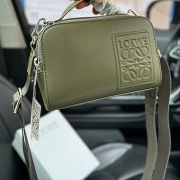 Loe Mini 18 Camera Cross Body Bag In Olive Green Calfskin