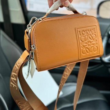 Loe Mini 18 Camera Cross Body Bag In Warm Desert Calfskin