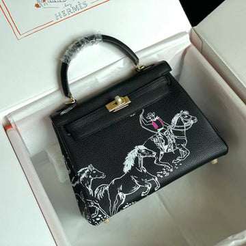 Birkin 25 Bag In Black Calfskin With White Sticker (made - To - Oder)