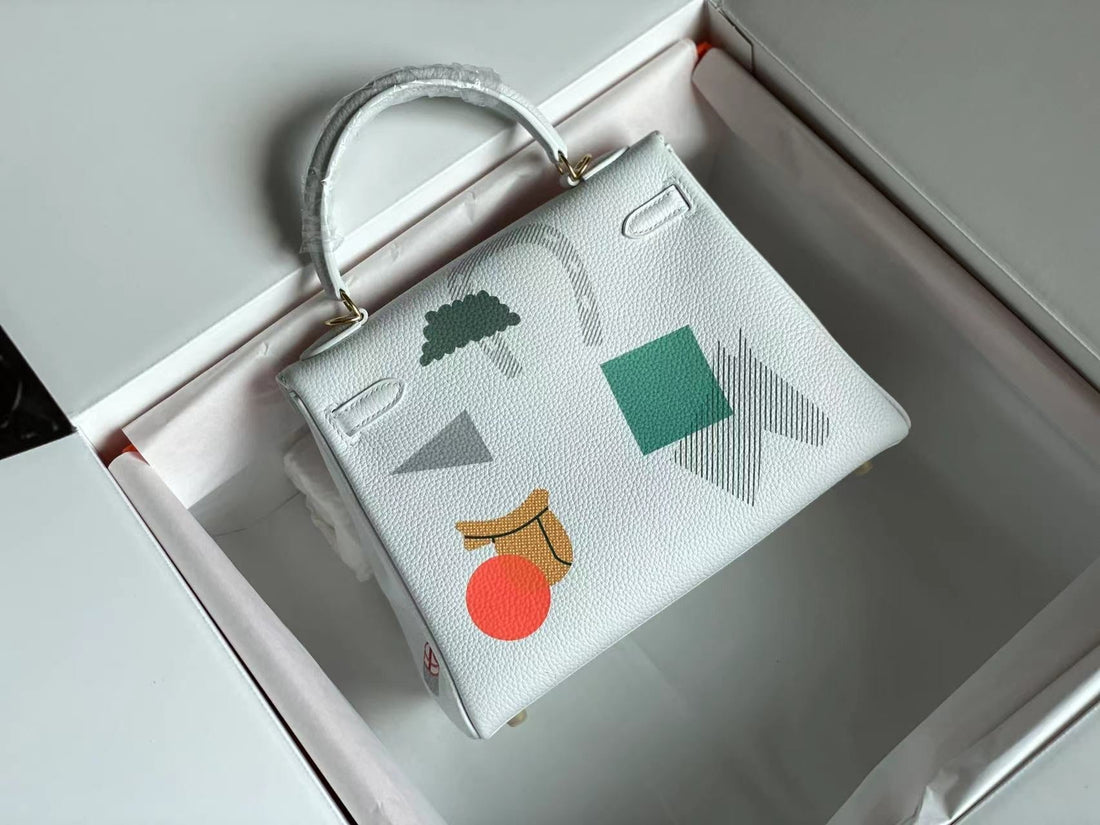 Birkin 25 Bag In White Calfskin With Colorful Sticker (made - To - Oder)