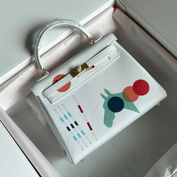 Birkin 25 Bag In White Calfskin With Colorful Sticker (made - To - Oder)