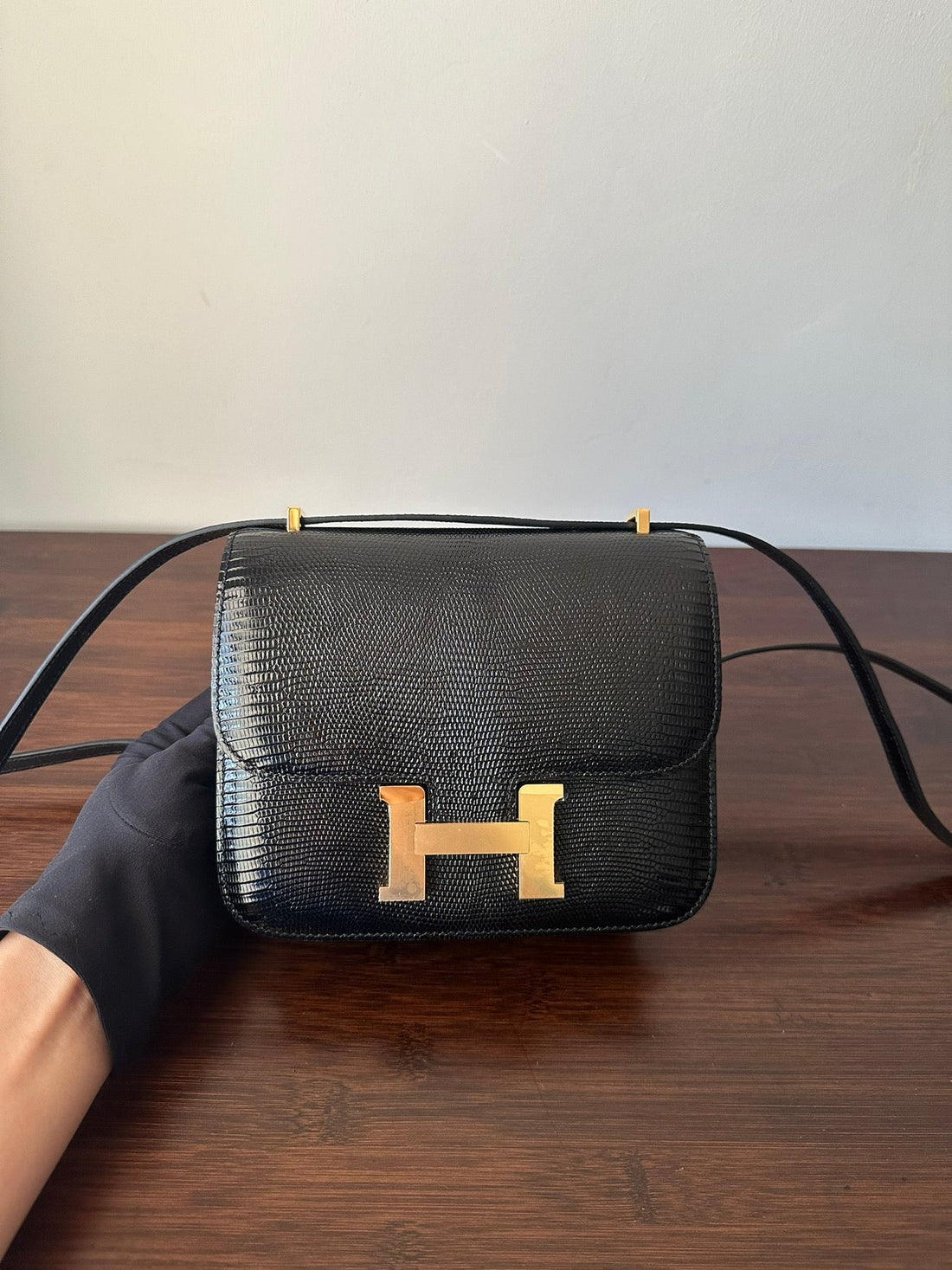 Constance 18 Black Lizard Gold Hardware