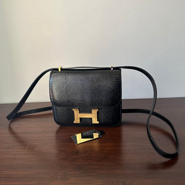 Constance 18 Black Lizard Gold Hardware