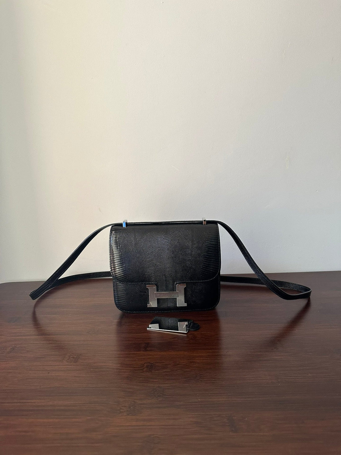 Constance 18 Black Lizard Silver Hardware