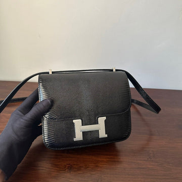 Constance 18 Black Lizard Silver Hardware