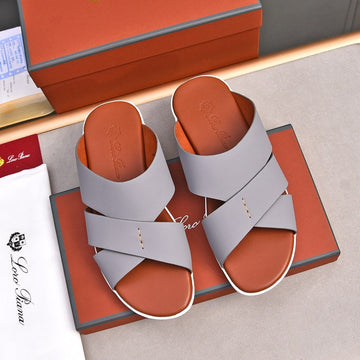 Lp Interwoven Straps Slippers Light Gray Calfskin