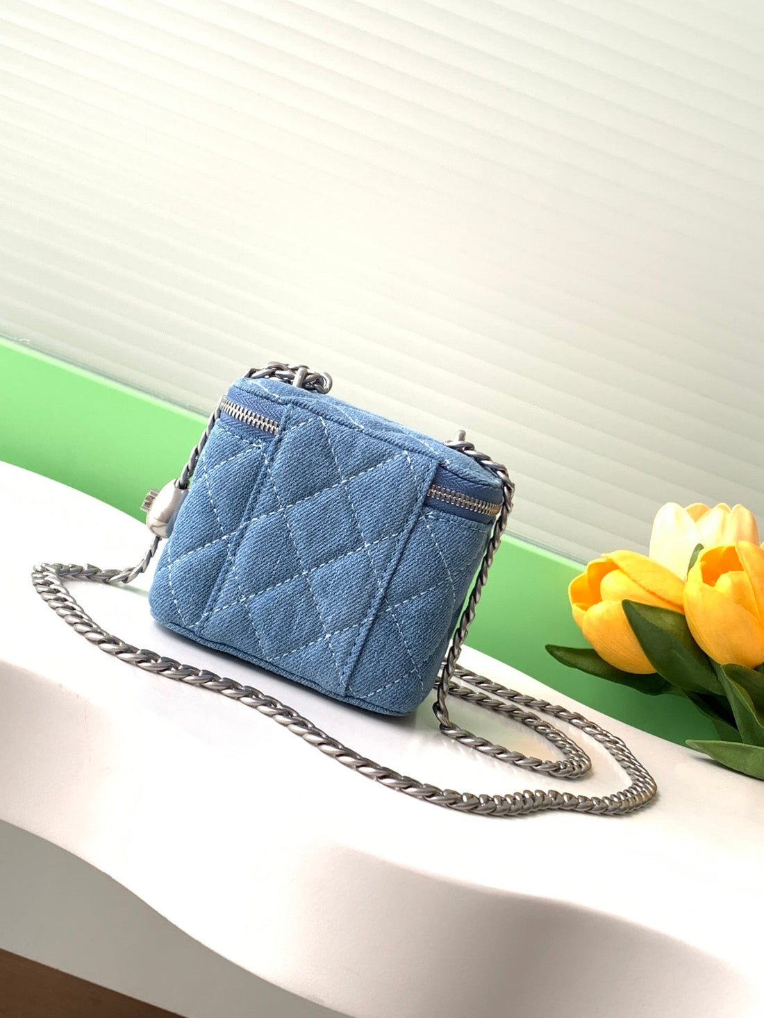 CC 24K Vanity 11CM Blue Denim Silver Hardware