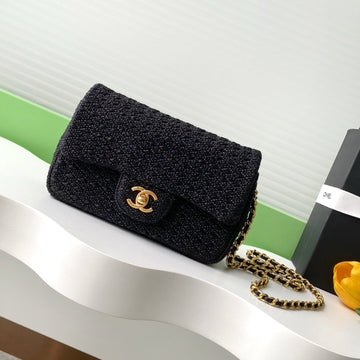 CC 25S Flap Bag 20CM Black Raffia