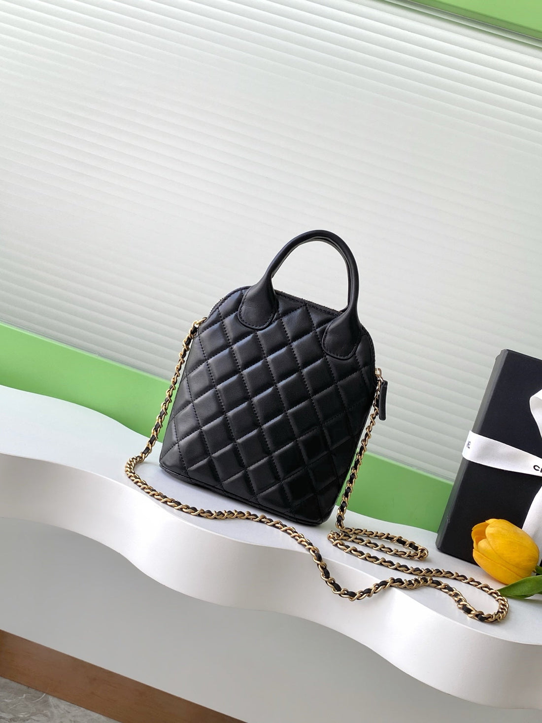 CC 25A Clutch With Chain 18CM Grey Suede Black Calfskin