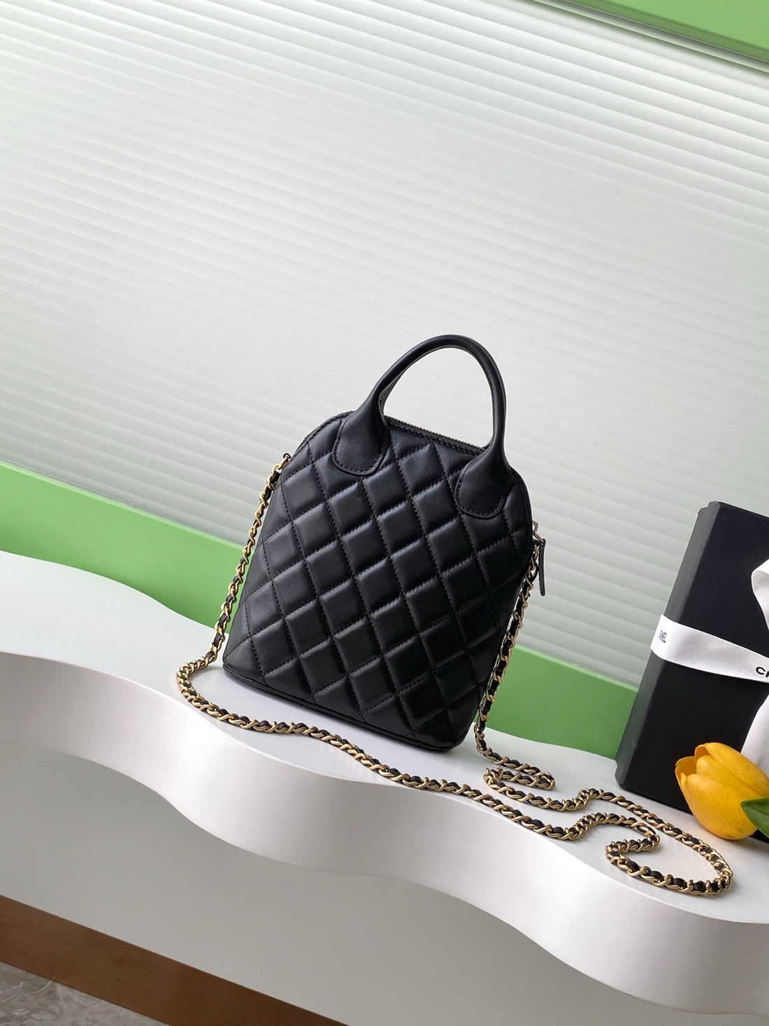 CC 25A Clutch With Chain 18CM Beige Suede Black Calfskin