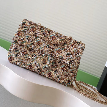 Chanel 2025 Flap Bag 21CM Beige Mix Colors Sequin Leather 320284
