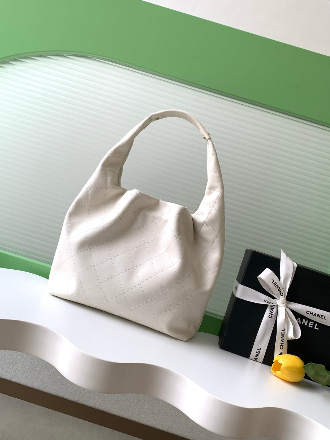 CC 2025 Hobo Bag 45CM White Calfskin