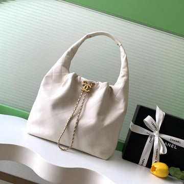 CC 2025 Hobo Bag 45CM White Calfskin