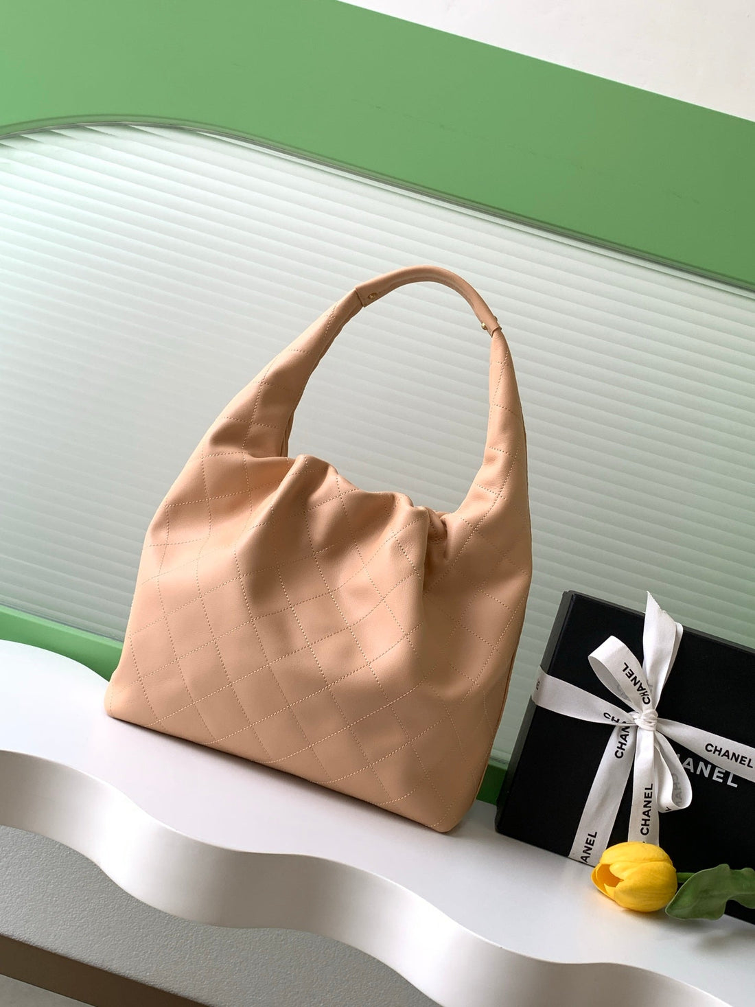 CC 2025 Hobo Bag 45CM Beige Calfskin