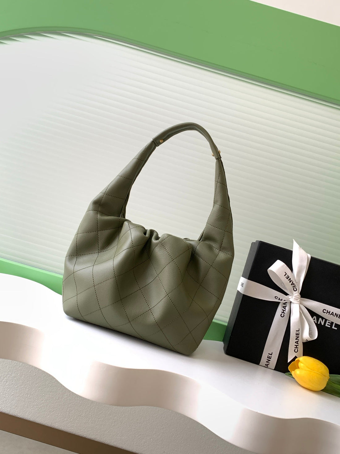 CC 2025 Hobo Bag 32CM Olive Calfskin