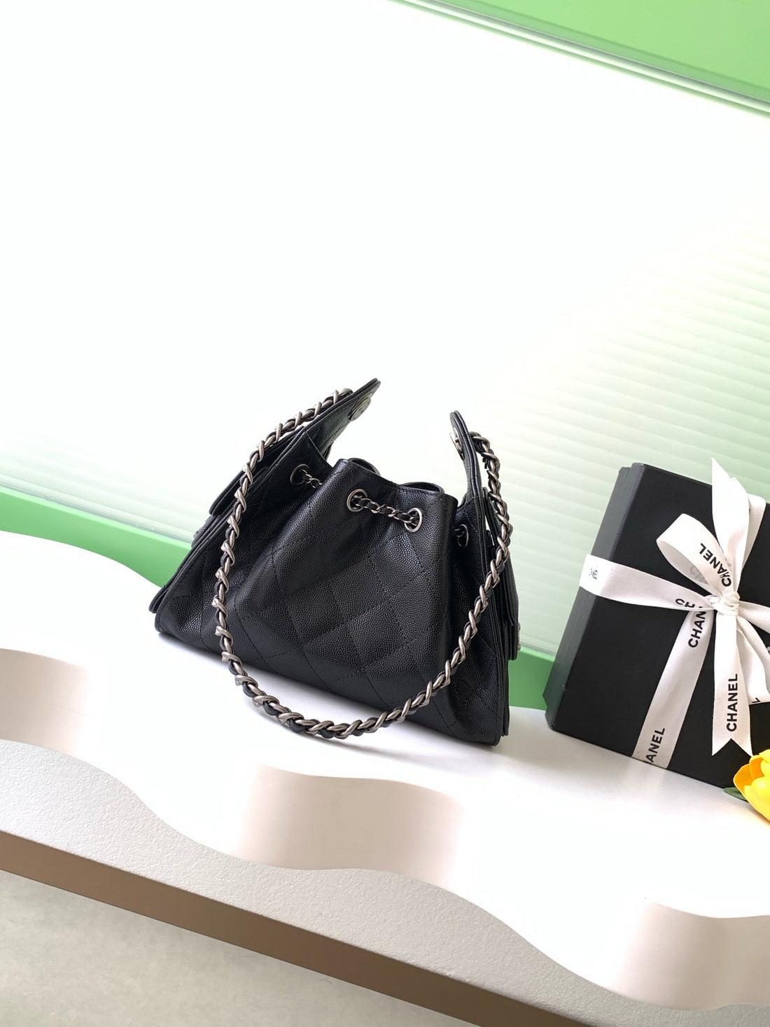Chanel 25S Hobo Bag 22 In Black Caviar Leather