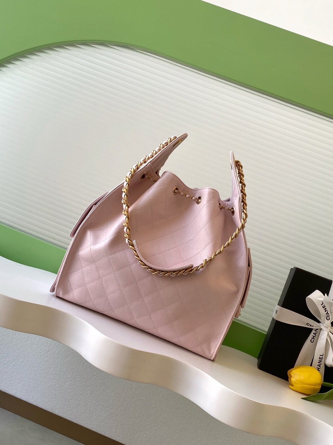 Chanel 25S Hobo Bag 40 In Light Pink Caviar With Gold Hardware