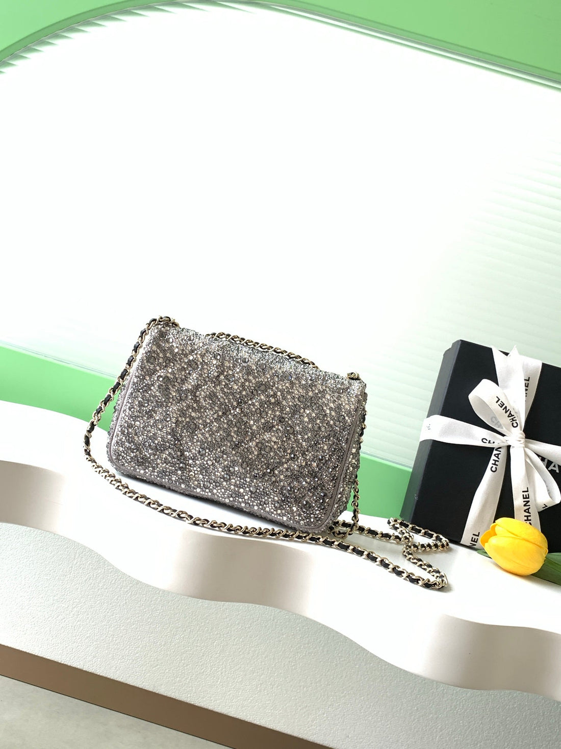 Chanel 2026 Flap Bag 21CM Silver Mix Colors Sequin Leather 325282