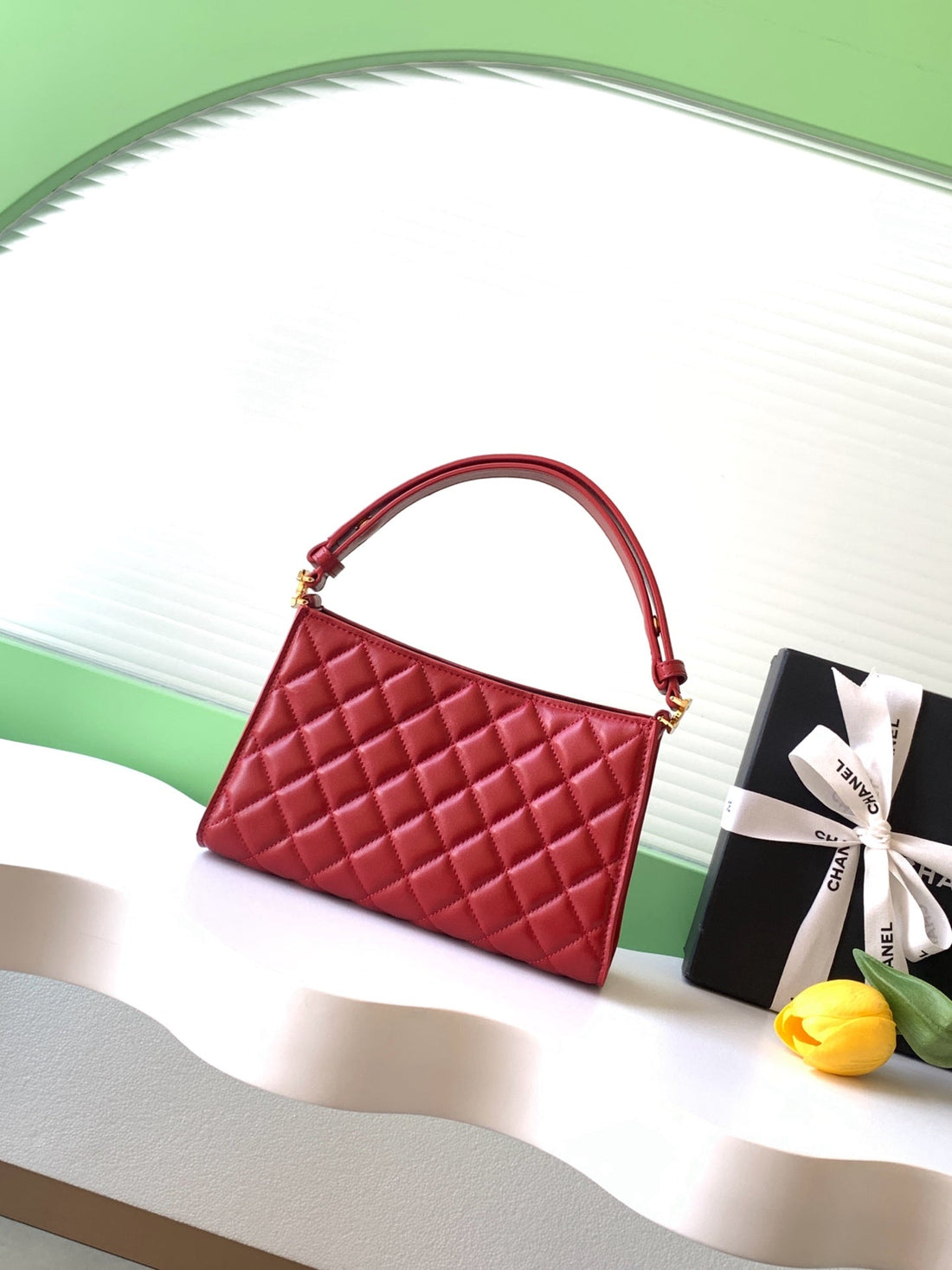 CC AS6045 Hobo Bag 22CM Red Quilted Calfskin