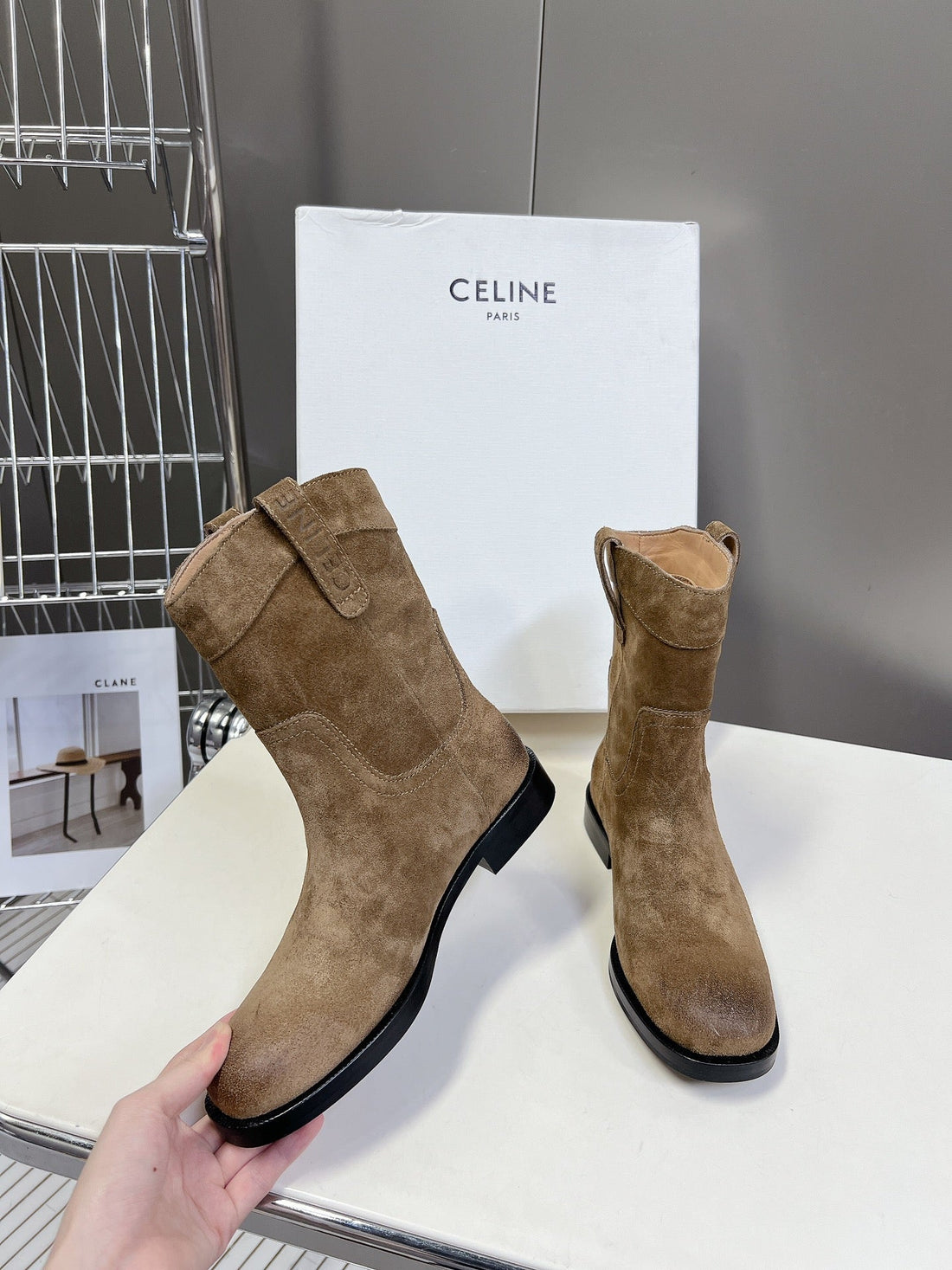 Celine 25 Cowboy Boots Light Brown Suede 434411