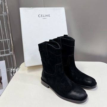 Celine 25 Cowboy Boots Black Suede 434414