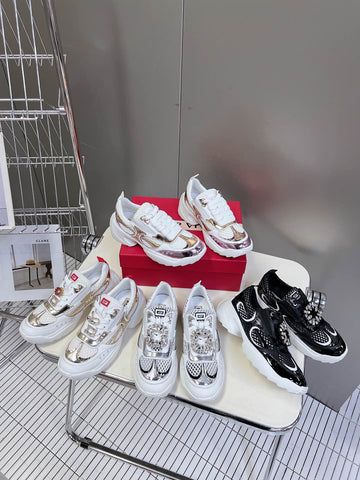 Thick-Soled Sneakers Viv Leather Mirrored Mesh Fabric 182227
