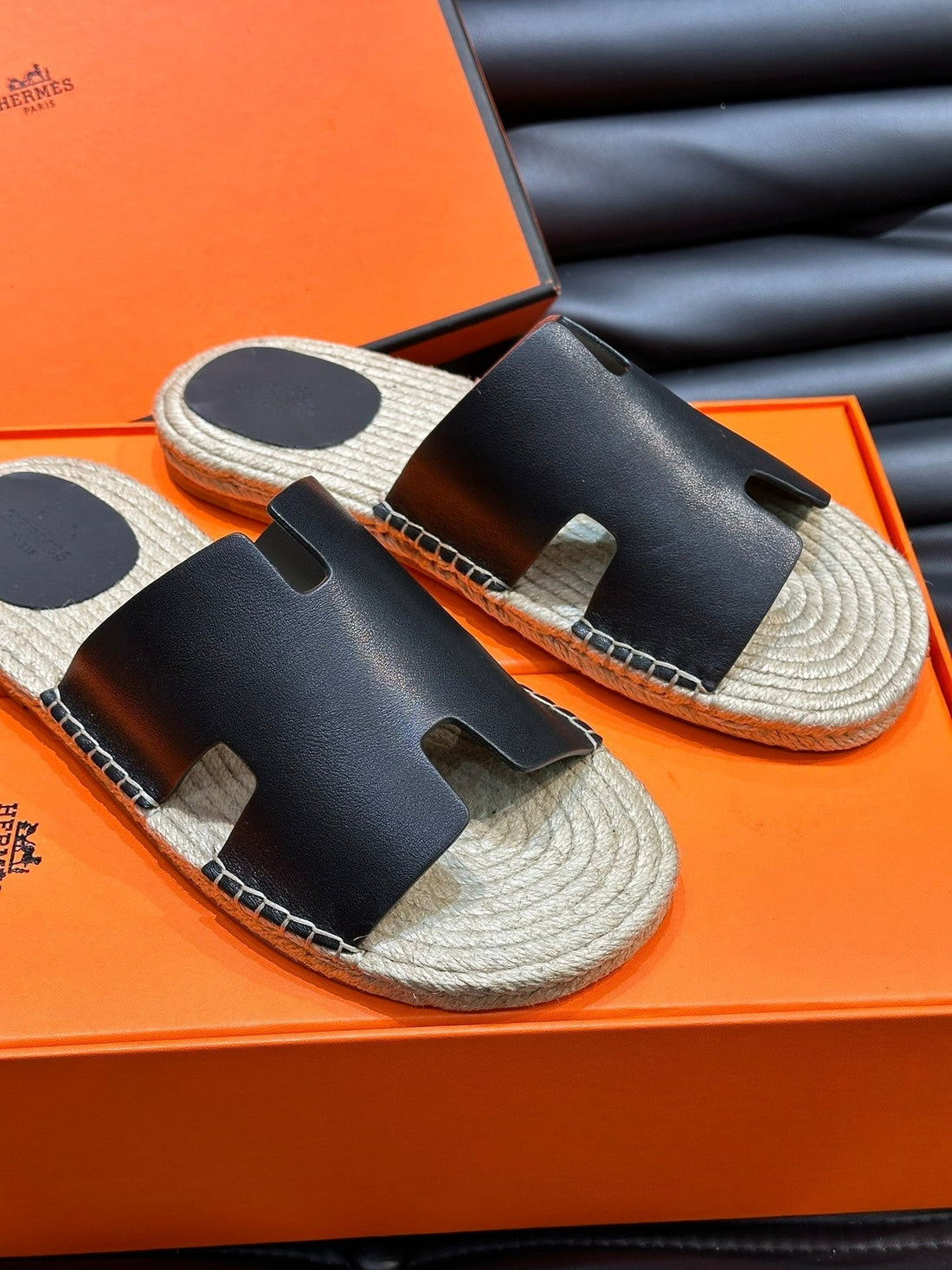 Hm Antigua Espadrille Sandal Black Calfskin