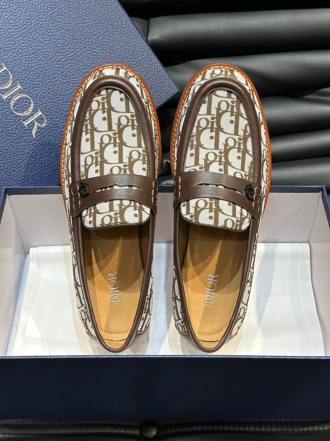 CD Granville Loafer Brown-White Monogram Jacquard