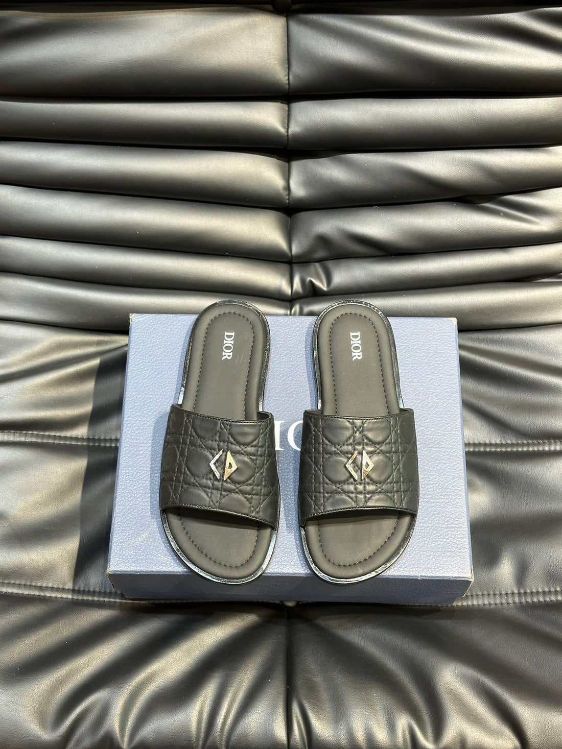 CD Alias Summer Slipper Black Embossed Calfskin