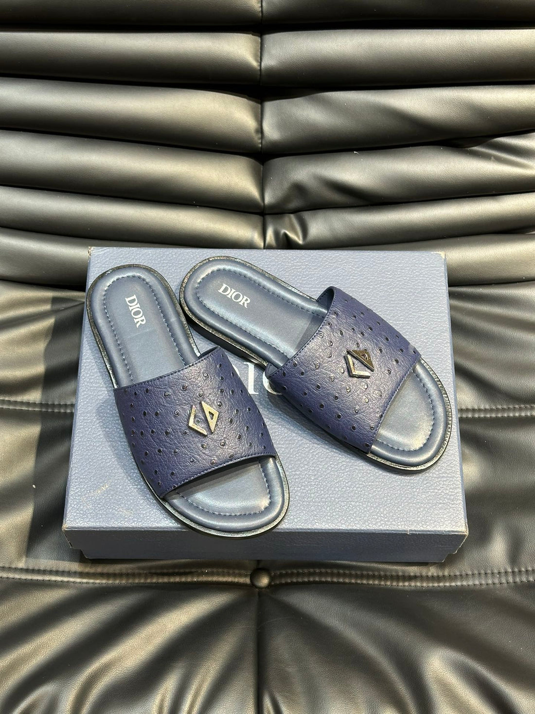 CD Alias Summer Slipper Navy Calfskin