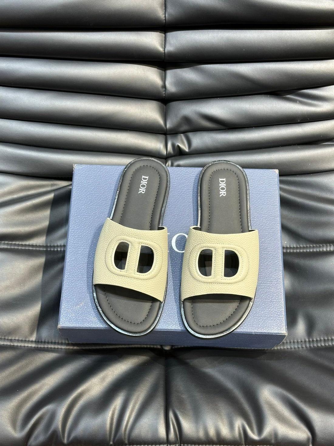 CD D-Club Slide Slipper Light Ivory Grained Calfskin