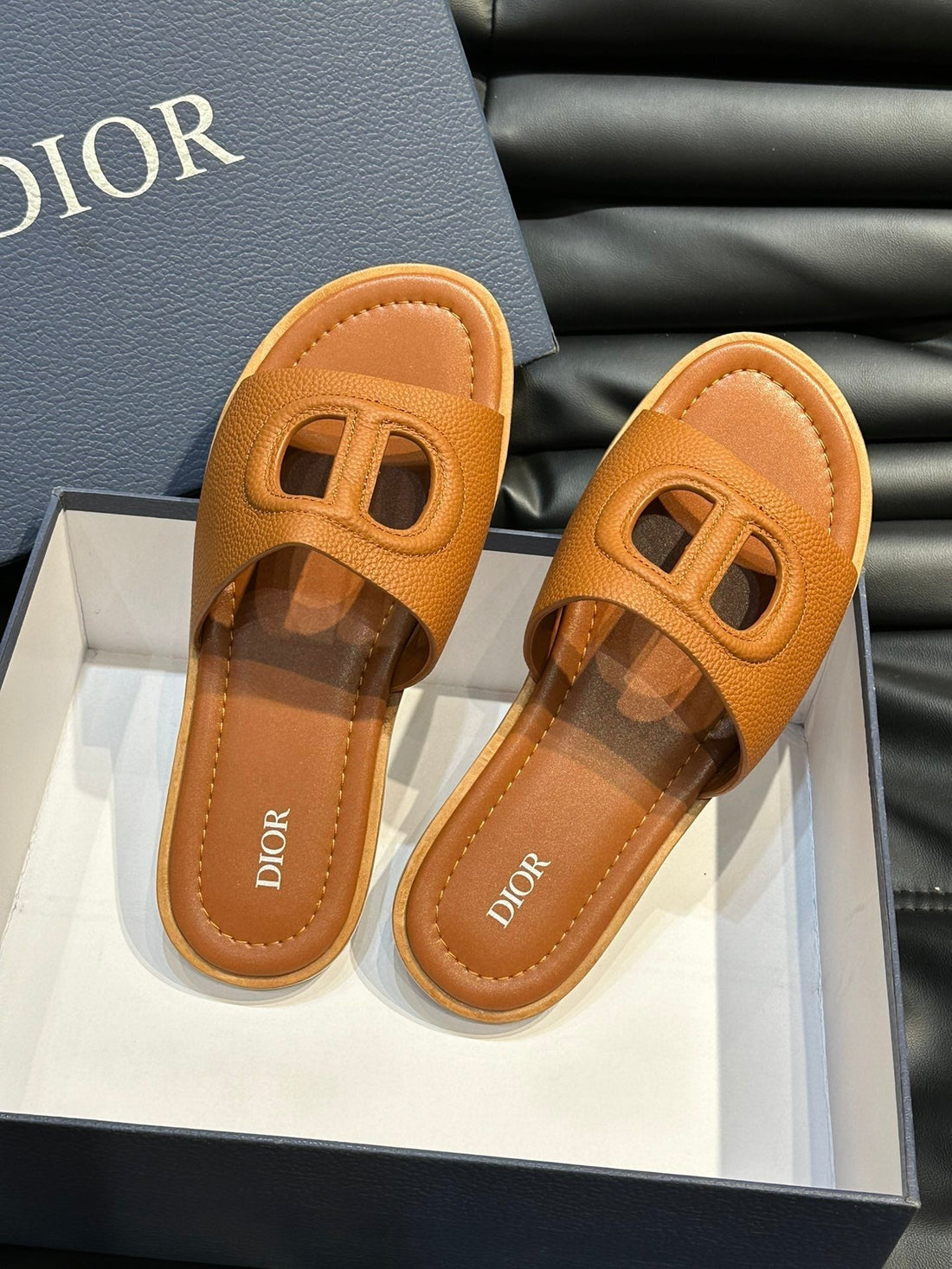 CD D-Club Slide Slipper Tiger Grained Calfskin